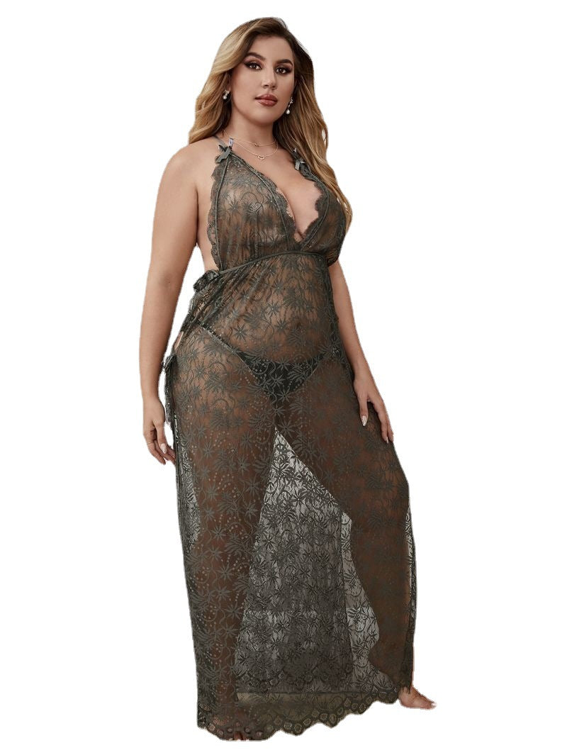 Plus Size Sexy Lace See-Through Hot Temptation Sexy Nightgown Suit