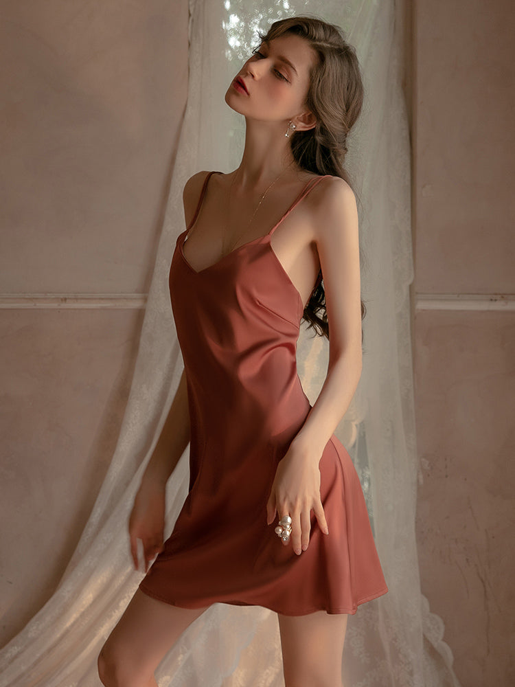 Sexy Cross Spaghetti Straps Short Sleeveless Black One-Piece Nightgown