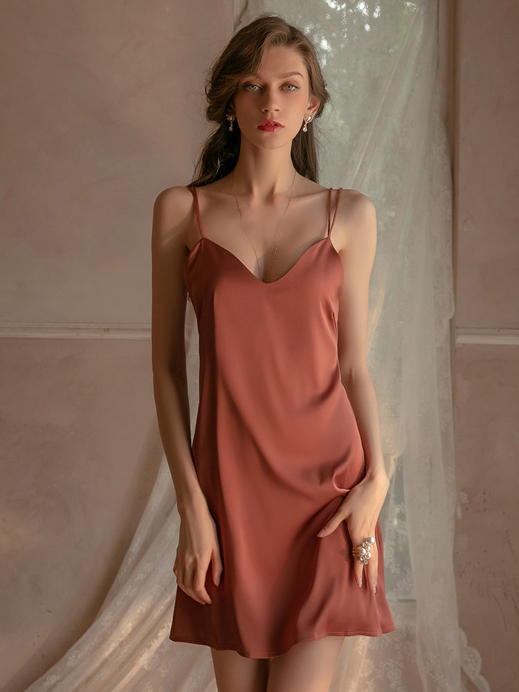 Sexy Cross Spaghetti Straps Short Sleeveless Black One-Piece Nightgown