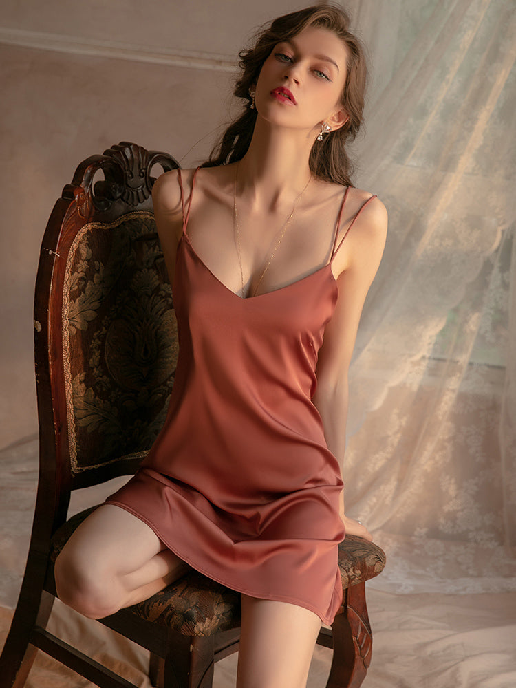 Sexy Cross Spaghetti Straps Short Sleeveless Black One-Piece Nightgown