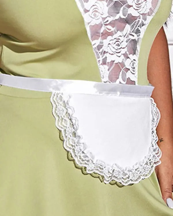 Plus Size Contrast Lace Maid Costume Set