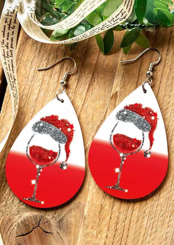 Christmas Hat Gradient Wine Glass Earrings