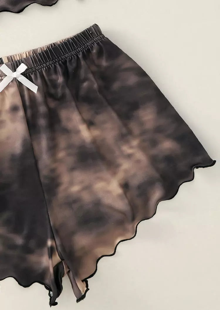 Skeleton Hand Tie Dye Camisole And Shorts Pajamas Set - Brown