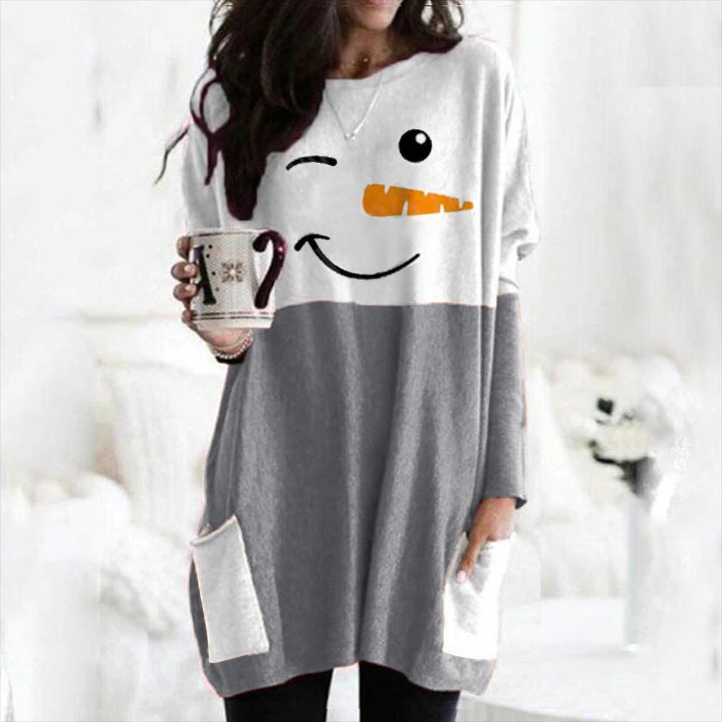 Snowman Christmas Print Long Sleeves Sweatshirt