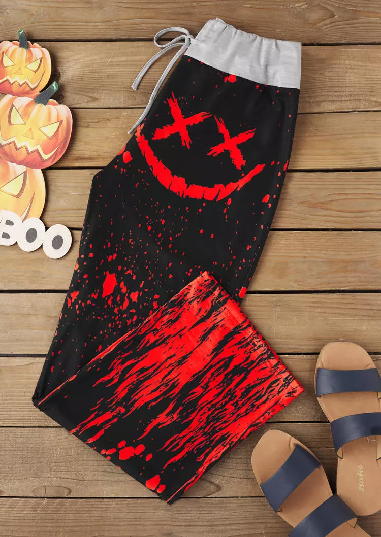 Halloween Red Fire Emo Skull Wide Leg Pants