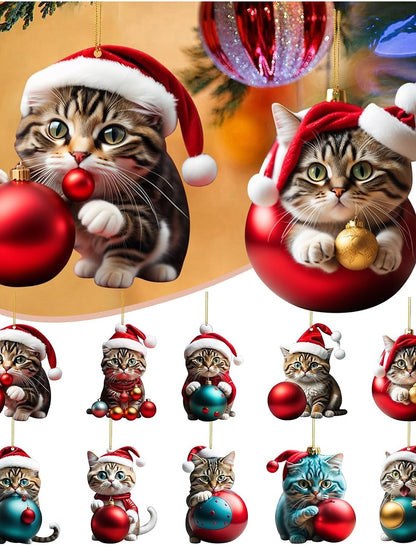 10pcs Christmas Tree Ornaments Cat Hanging Decorations Cute Cat