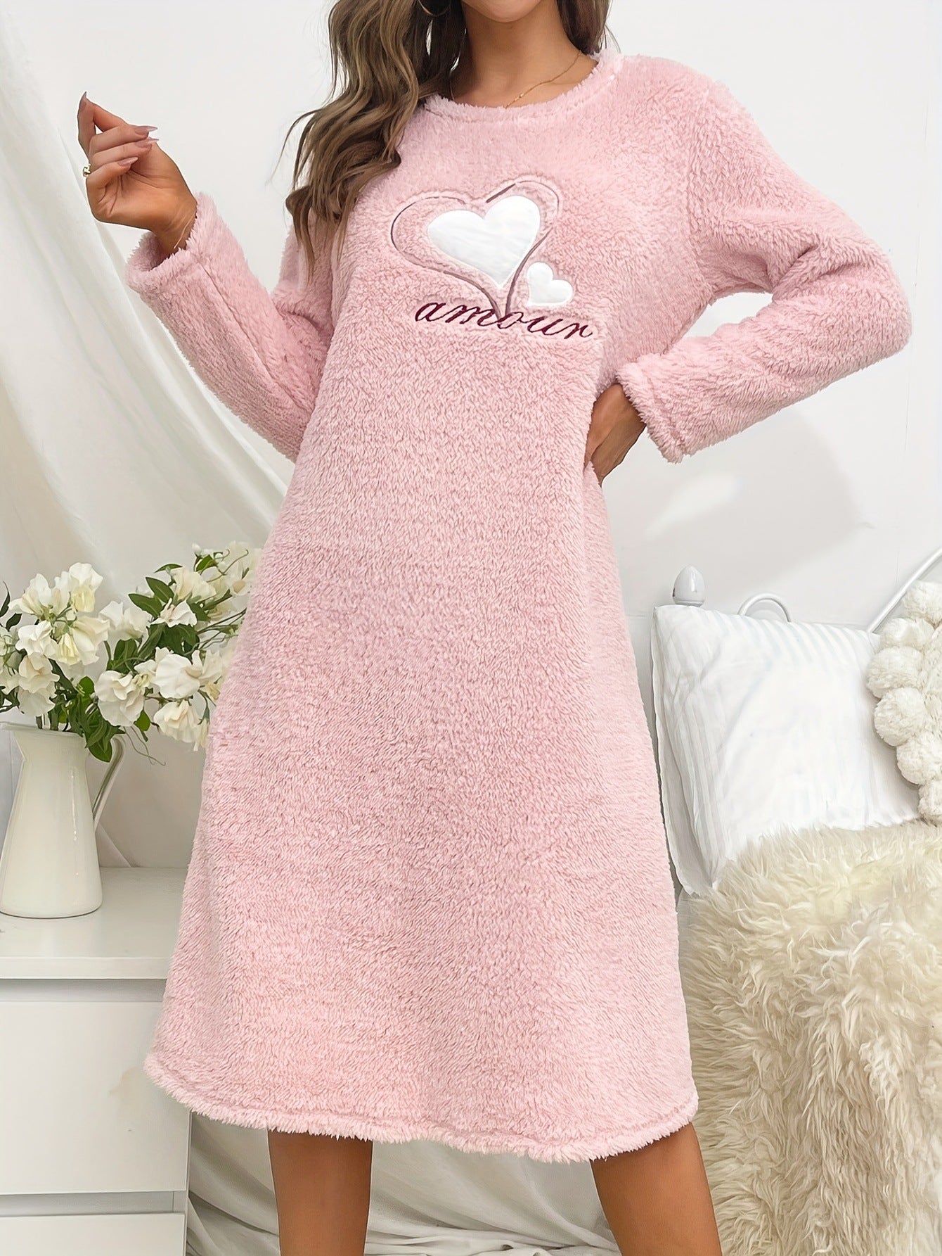 Pink Thickened Pullover Long Cute Home Clothes Pajamas Nightdress