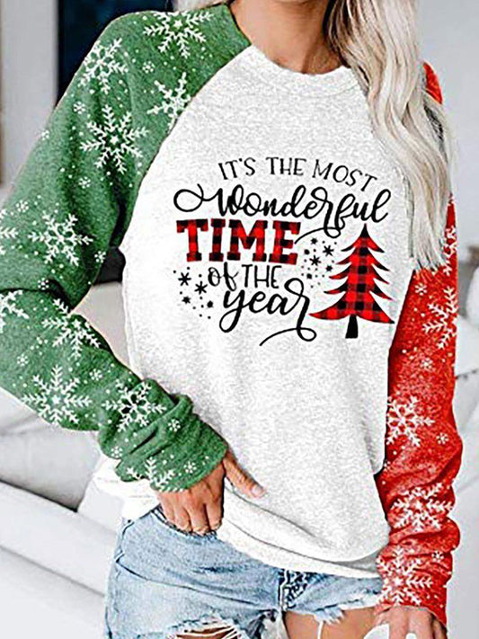 White Christmas Snowflake Print Casual Long Sleeve T-Shirt