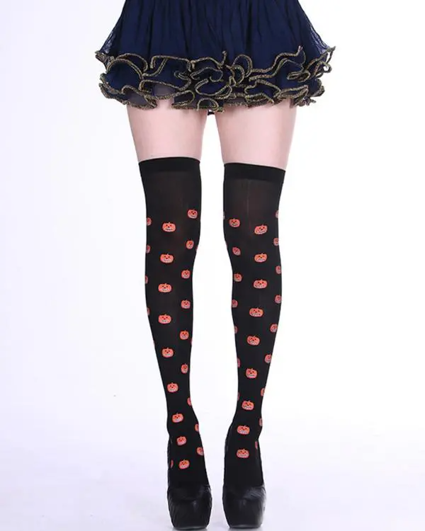 1Pair Halloween Graphic Print Thigh-High Stockings