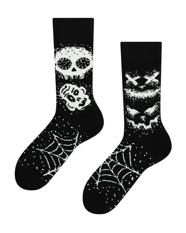 1Pair Halloween Funny Skull Head Spider Web Print Socks