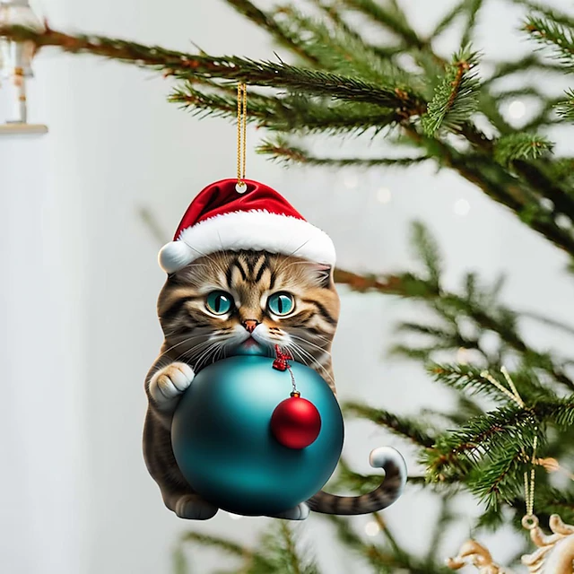 10pcs Christmas Tree Ornaments Cat Hanging Decorations Cute Cat