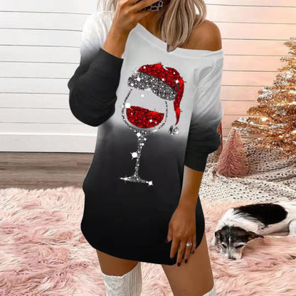 Christmas Ombre Wine Glass Pattern Glitter Top