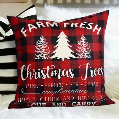 Farm Fresh Christmas Trees Plaid Pillowcase without Pillow