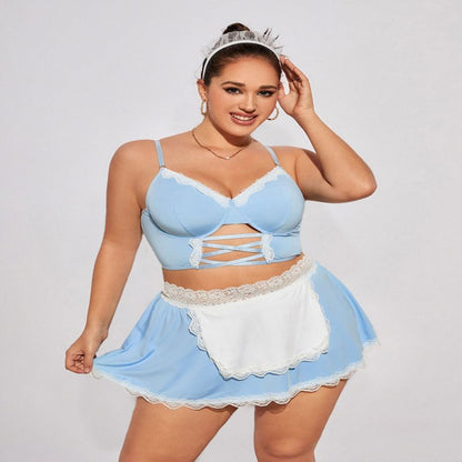 Plus Size Blue Maid Bra Skirt Set