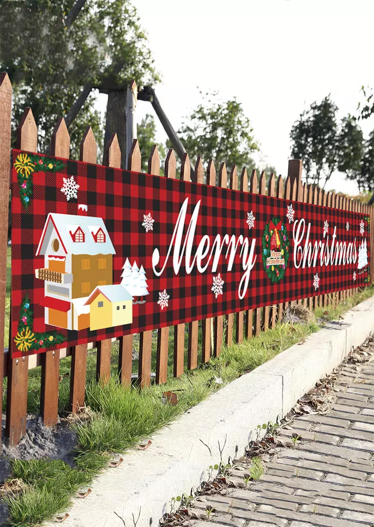 Merry Christmas Buffalo Plaid Outdoor Large Banner Ornament