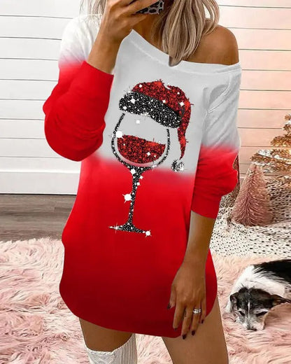 Christmas Ombre Wine Glass Pattern Glitter Top