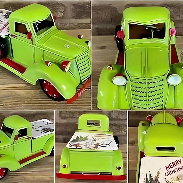 Christmas Green Truck Decor, Xmas Farmhouse Green Resin Pickup