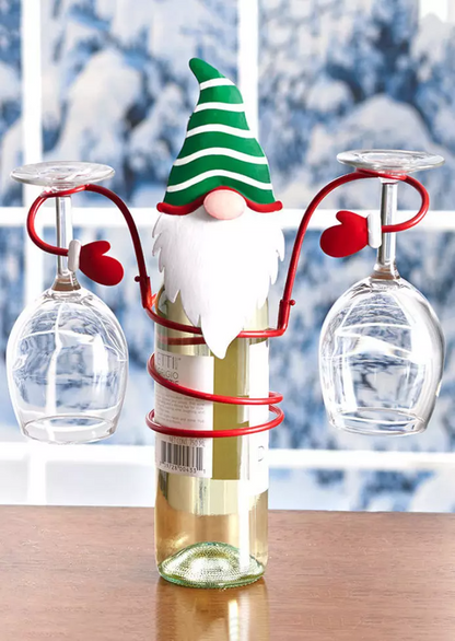 Christmas Themed Gnome Snowman Glass Wine Bottle Holder Ornament