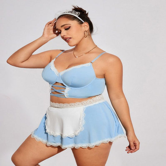 Plus Size Blue Maid Bra Skirt Set