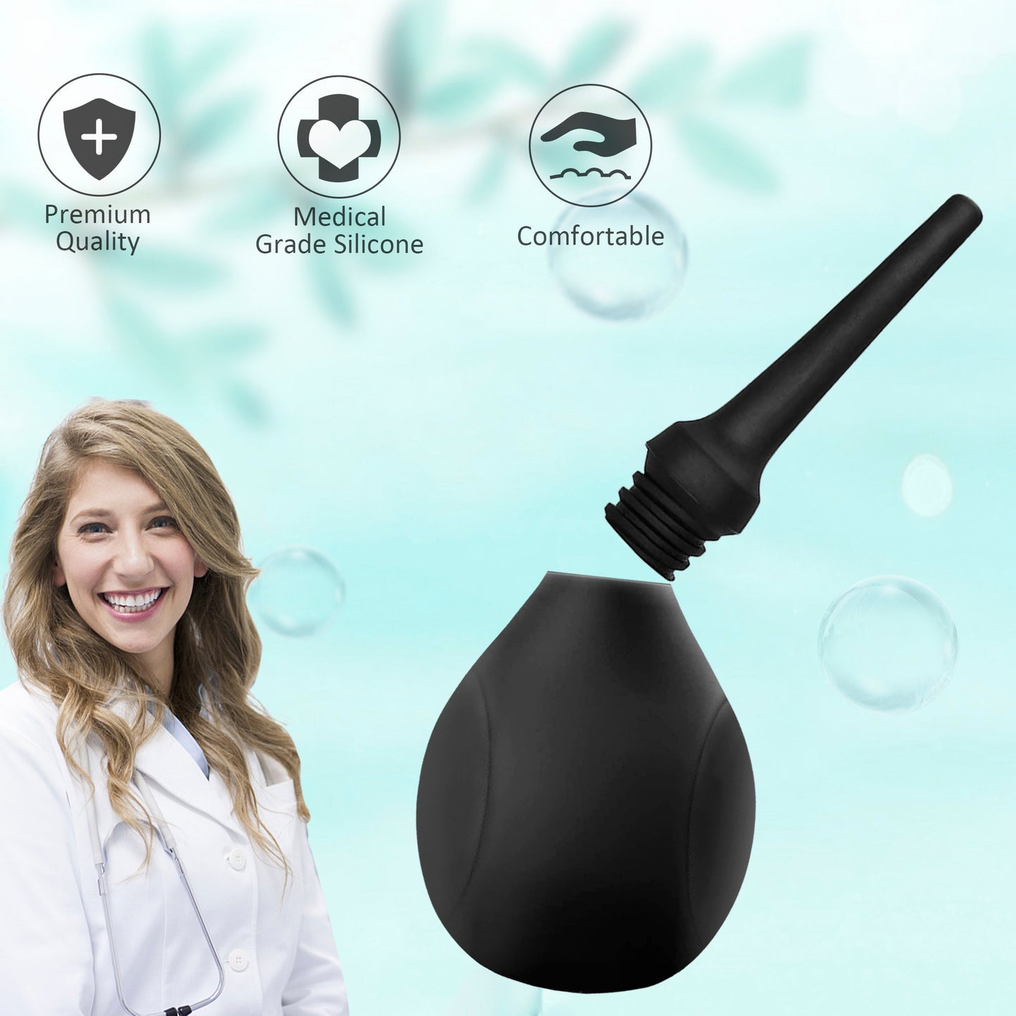 Anal Douche Enema Bulb - Soft Nozzle & Black Silicone