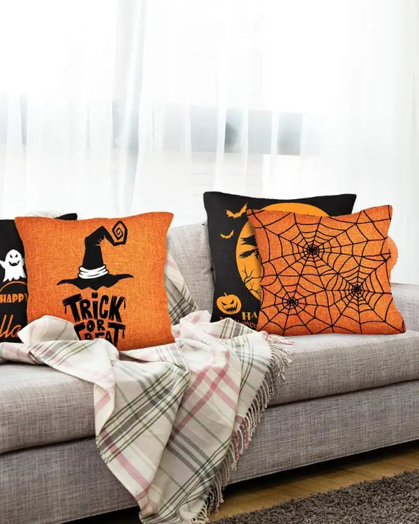 Halloween Pillow Case Orange and Black Pillow Cover Happy Halloween Sofa Bed Throw Cushion Cover Decoration