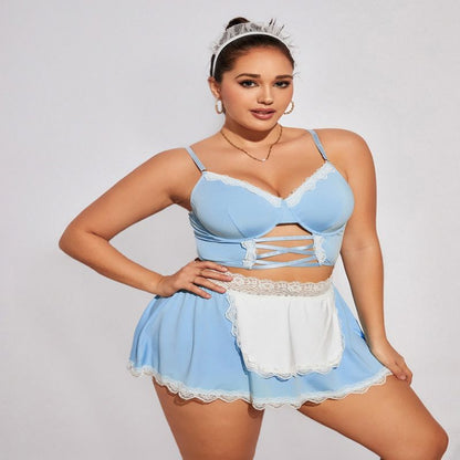 Plus Size Blue Maid Bra Skirt Set