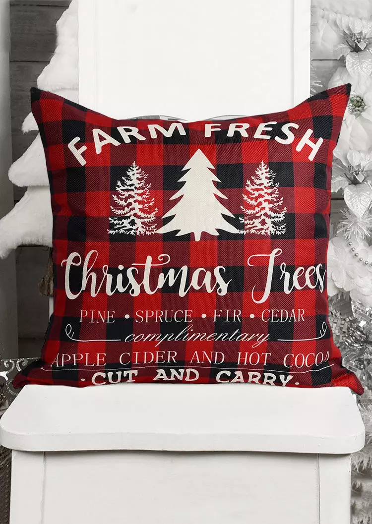 Farm Fresh Christmas Trees Plaid Pillowcase without Pillow