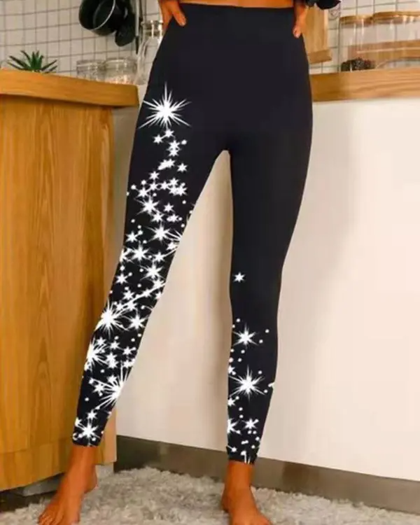 Christmas Star Print High Waist Leggings