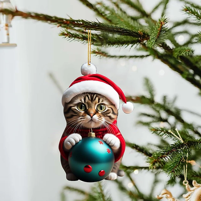 10pcs Christmas Tree Ornaments Cat Hanging Decorations Cute Cat