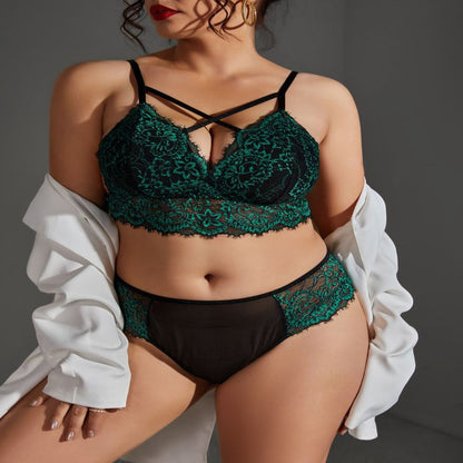 Plus Size  Green Lace Bra Panties Set