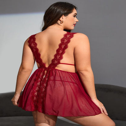 Plus Size Red Lace Sexy Nightgown