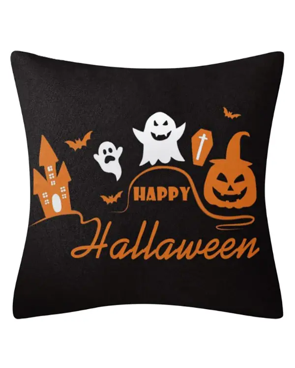 Halloween Pillow Case Orange and Black Pillow Cover Happy Halloween Sofa Bed Throw Cushion Cover Decoration