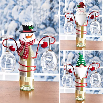 Christmas Themed Gnome Snowman Glass Wine Bottle Holder Ornament