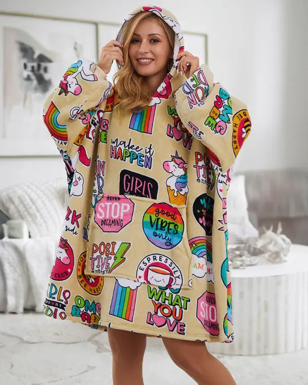 Cartoon Food Graphic Print Blanket Hoodie