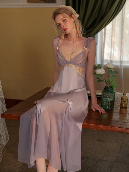 Purple Sleeveless Long Sexy Ladies One-Piece Nightgown