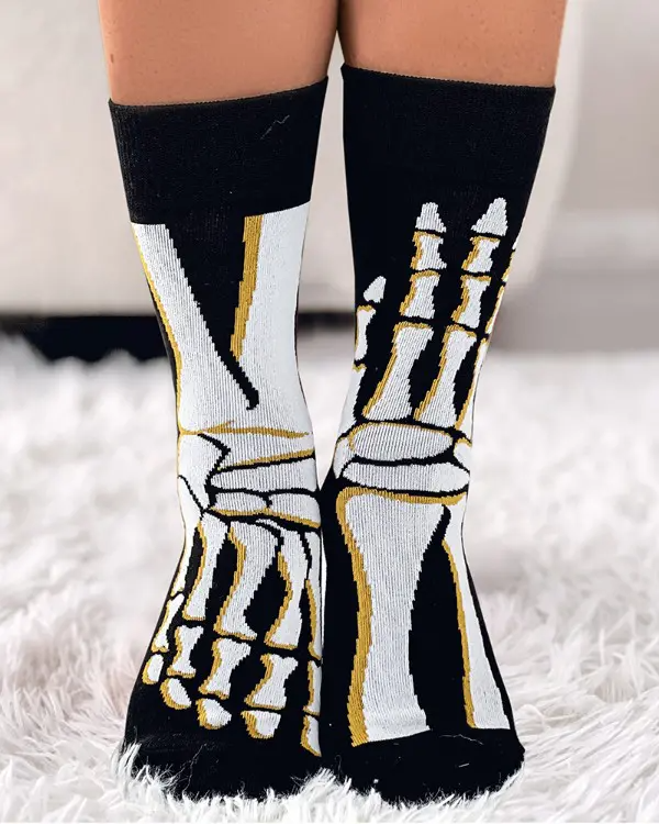 1Pair Halloween Funny Skeleton Hand Foot Print Socks