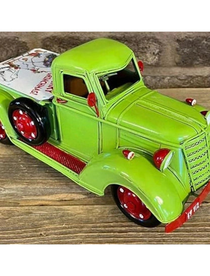 Christmas Green Truck Decor, Xmas Farmhouse Green Resin Pickup