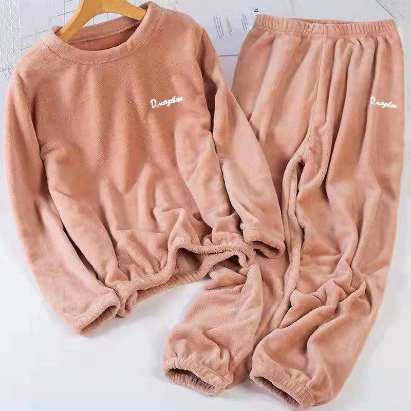 Autumn And Winter Lazy Velvet Thickened Home Clothes Pajamas Set Can Be Worn Outside