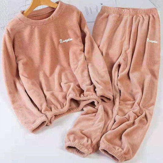 Autumn And Winter Lazy Velvet Thickened Home Clothes Pajamas Set Can Be Worn Outside