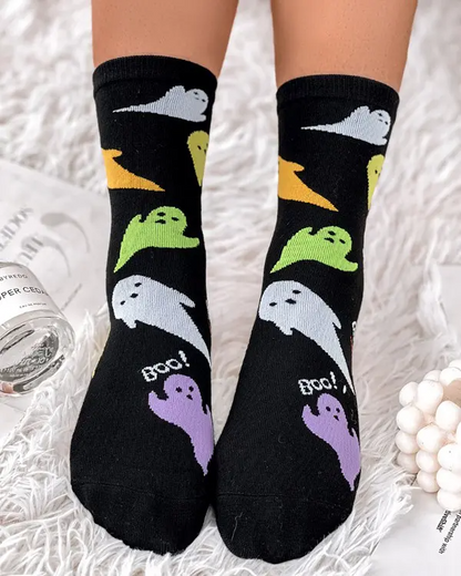 1Pair Halloween Boo Ghost Print Socks