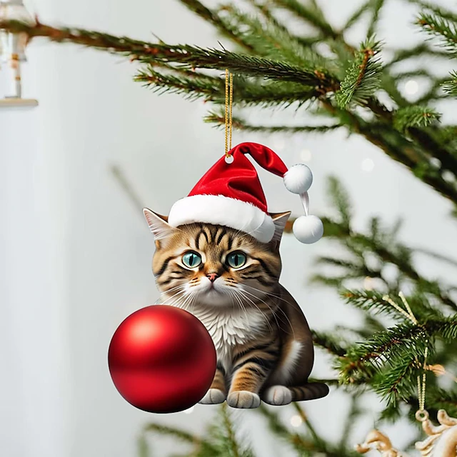 10pcs Christmas Tree Ornaments Cat Hanging Decorations Cute Cat