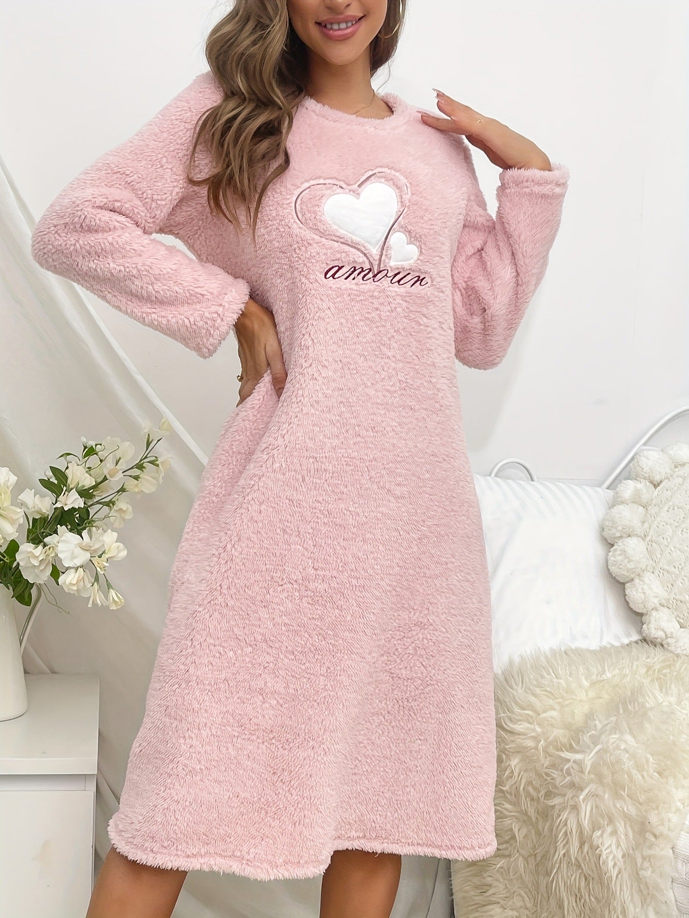 Pink Thickened Pullover Long Cute Home Clothes Pajamas Nightdress