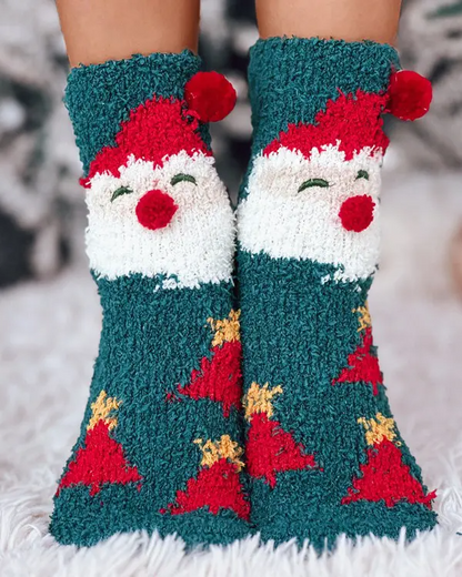 1Pair Christmas Snowflake Elk Snowman Pattern Fuzzy Thermal Socks