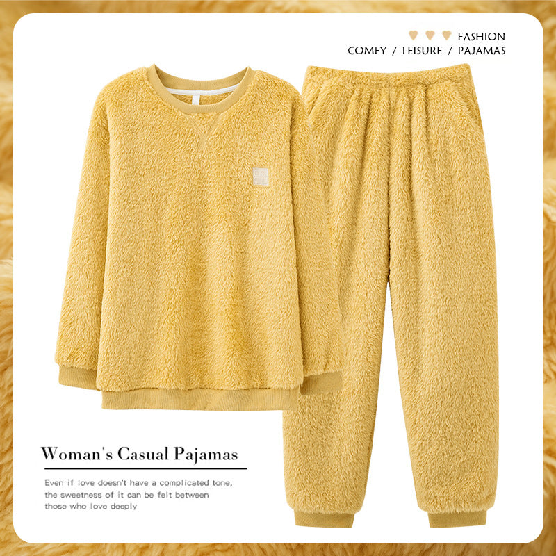 Warm Flannel Suit Pajamas Long-sleeved Trousers Round Neck Suit Pajamas Home Clothes