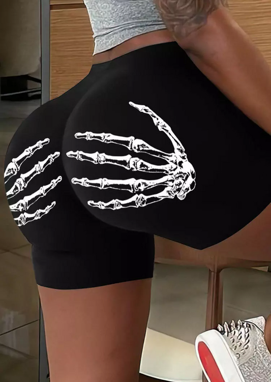 Halloween Skeleton Hand Boyshort Panties - Black