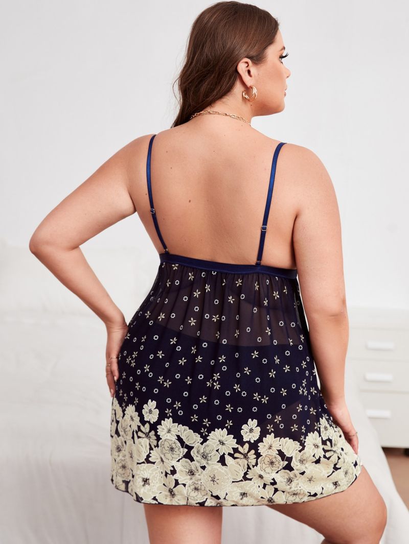 Plus Size Suspender Print Backless Sexy Lingerie