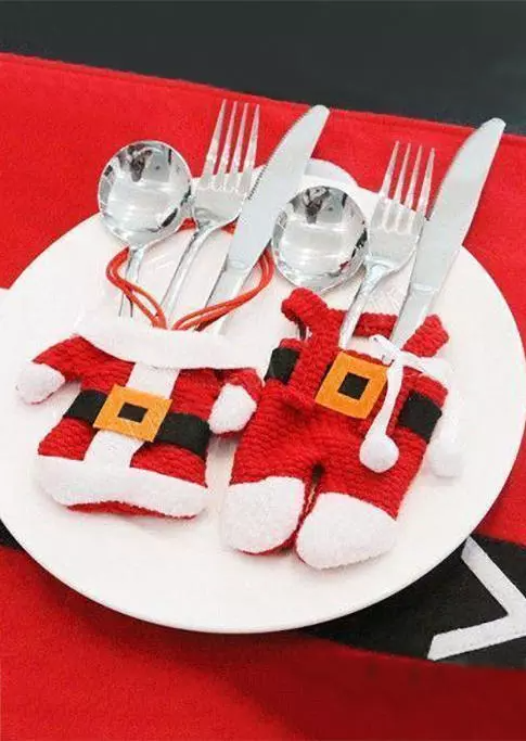 2Pcs Christmas Santa Claus Knife And Fork Storage Bag