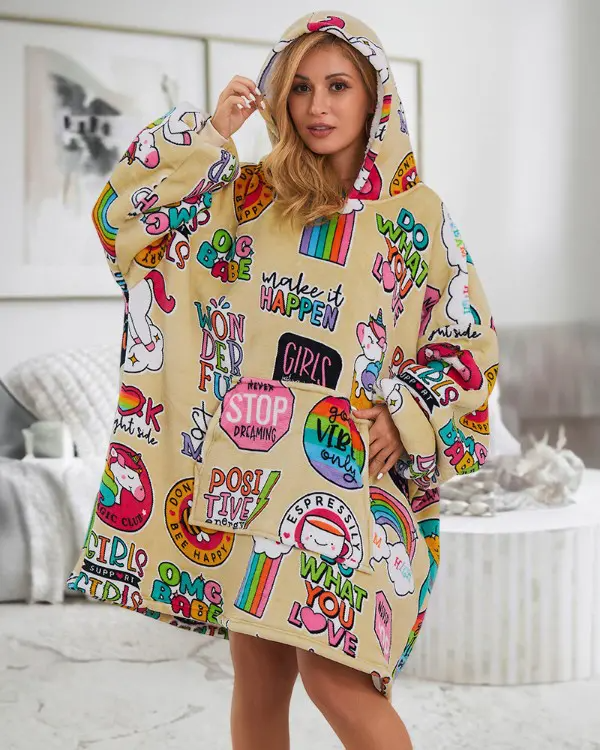 Cartoon Food Graphic Print Blanket Hoodie