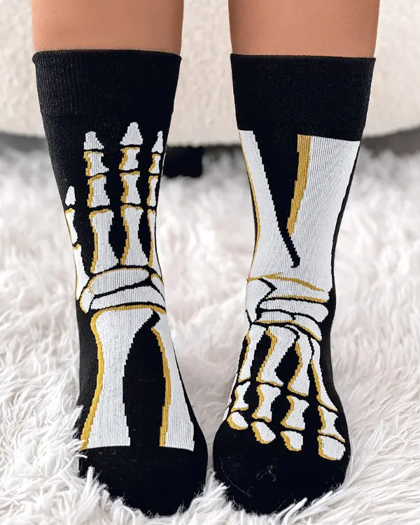 1Pair Halloween Funny Skeleton Hand Foot Print Socks