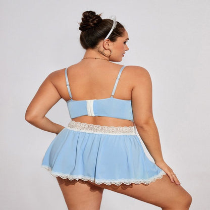 Plus Size Blue Maid Bra Skirt Set